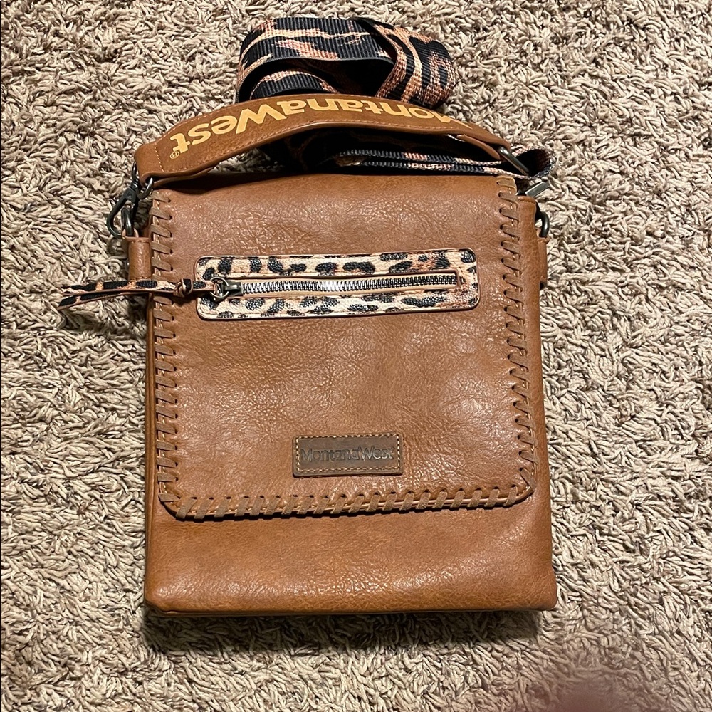 Montana West Tan Crossbody Bag with Leopard Detail